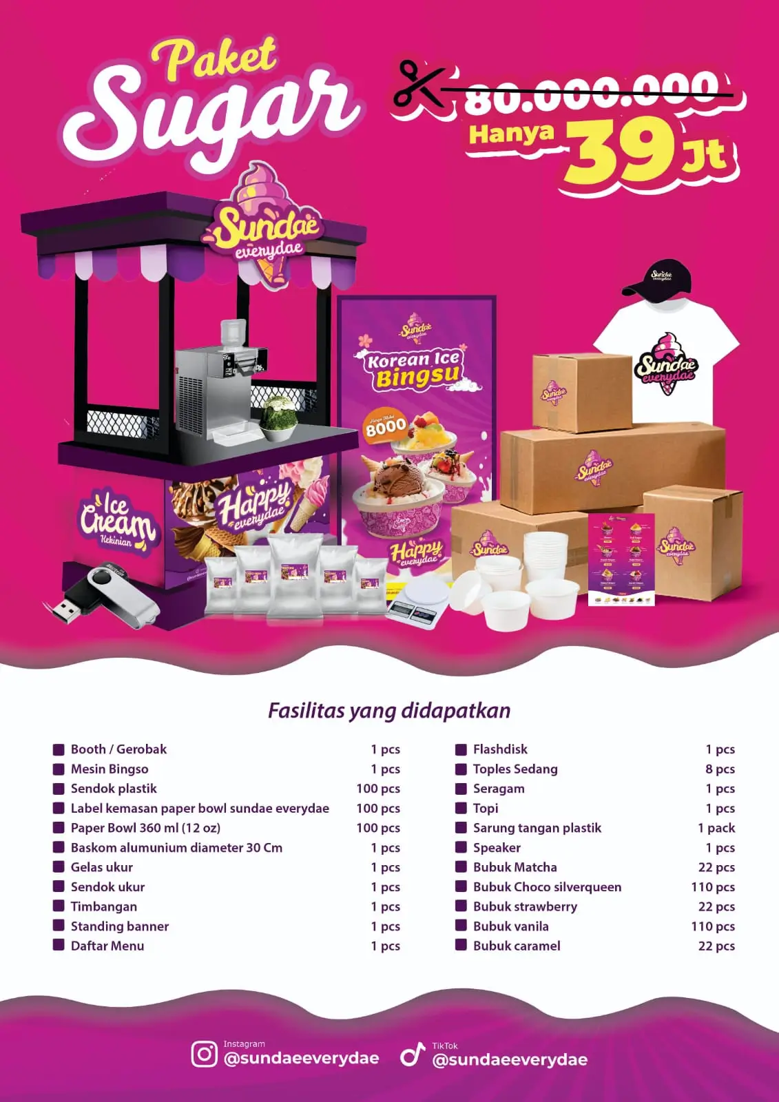 Paket usaha es krim Sugar booth kanopi Sundae Everydae