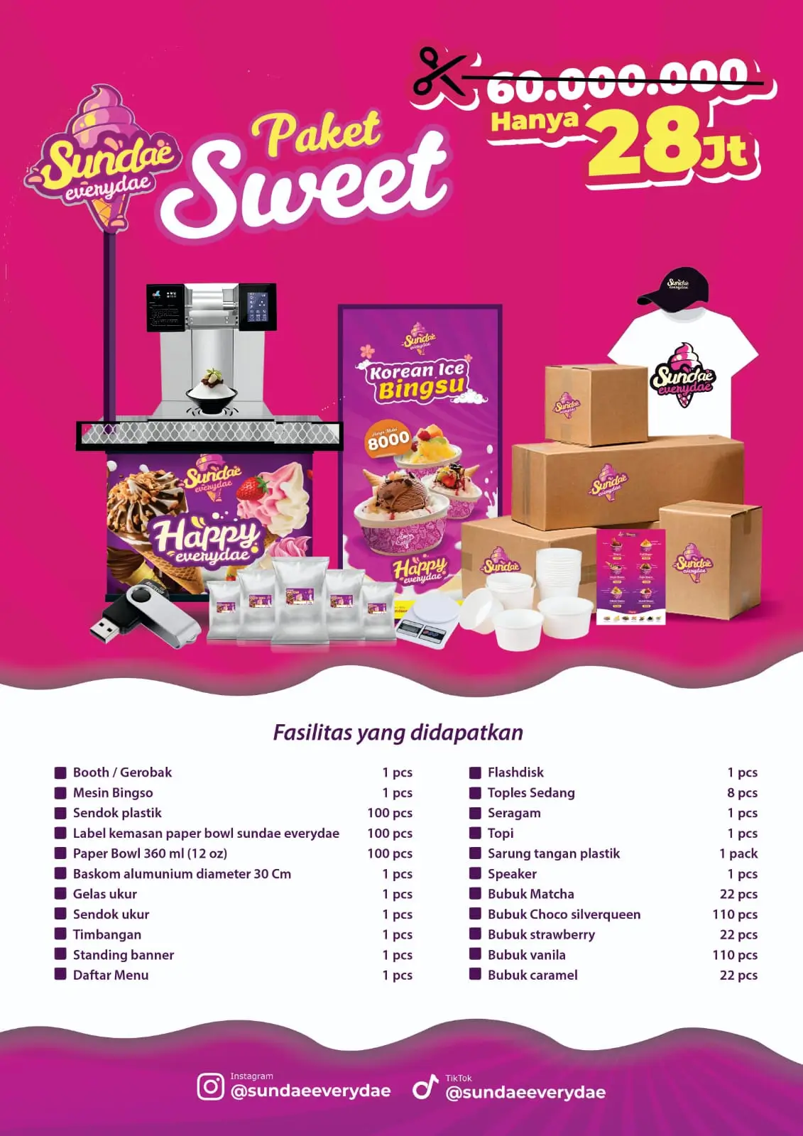 Paket usaha es krim Sweet booth compact Sundae Everydae